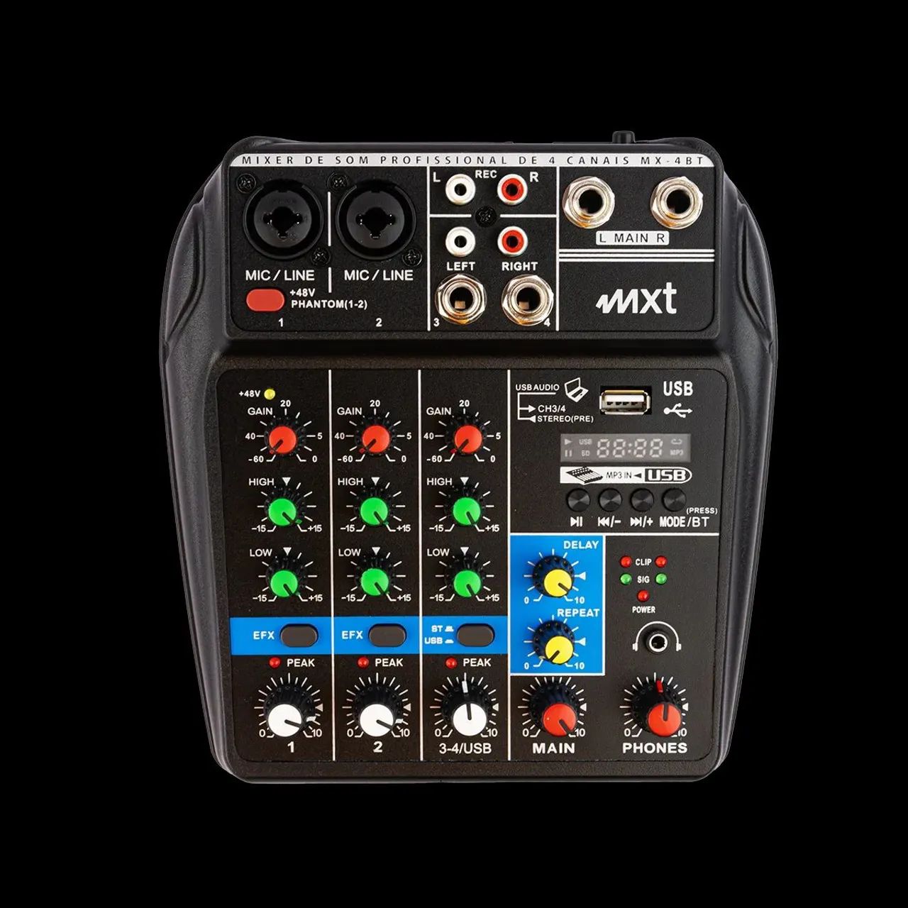 Mesa de som 4 Canais Bluetooth