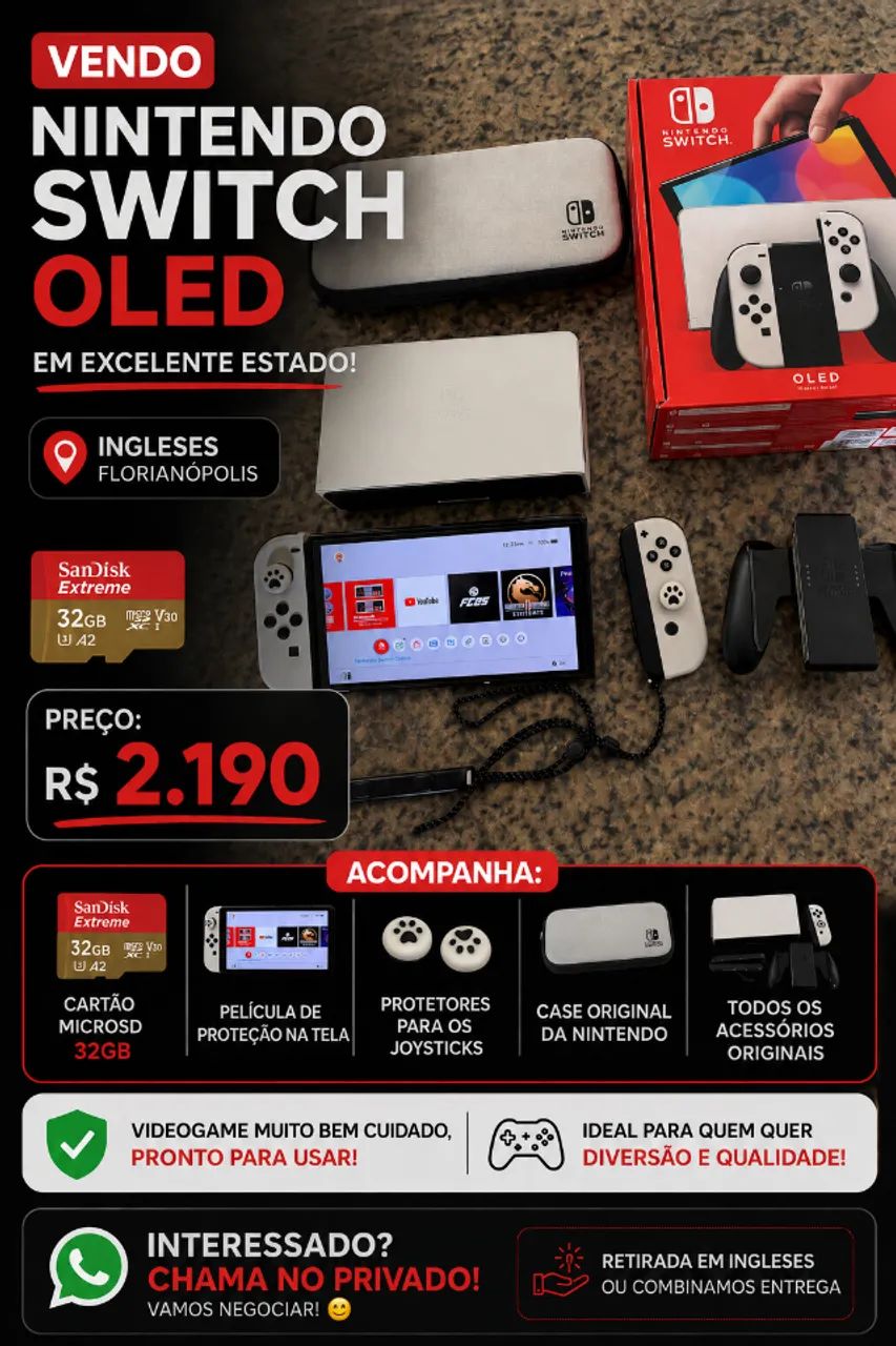 Nintendo Switch Oled Branco 64 Gb Hdmi con Controles - Foto 5