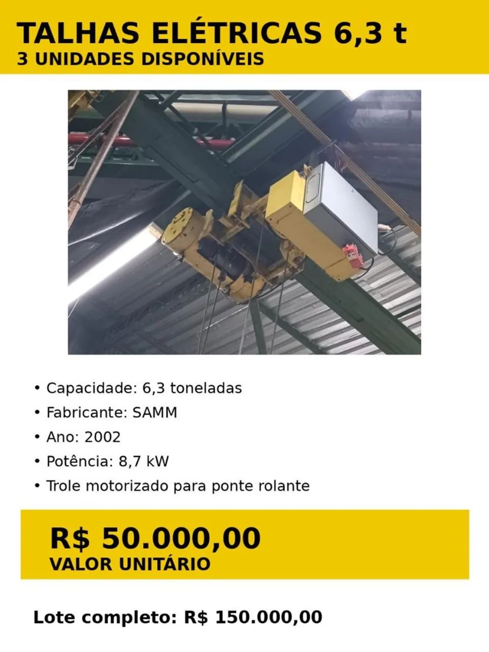 Talhas elétricas 6.3 t