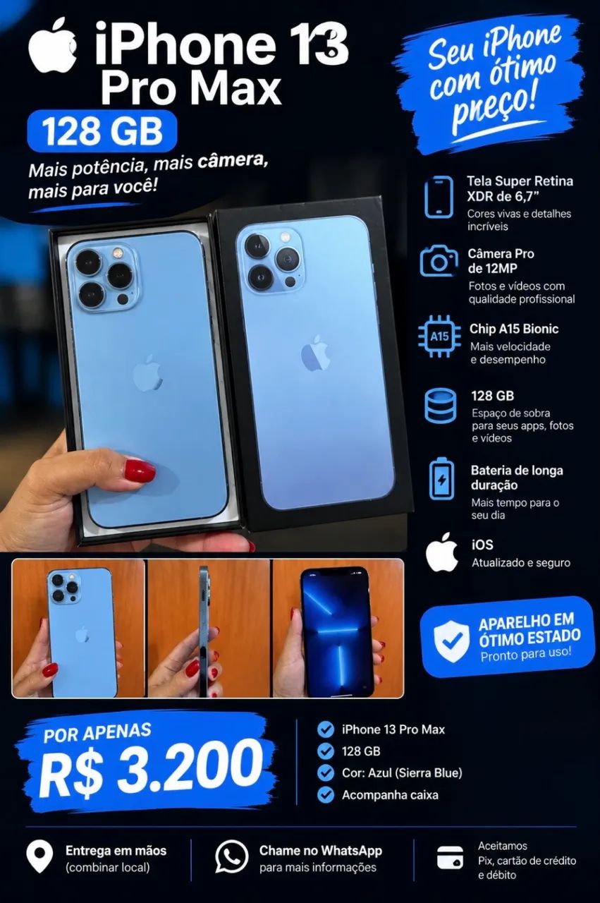 iPhone 13 Pro Max 128GB ? Cor: Azul Sierra Blue - Celulares e