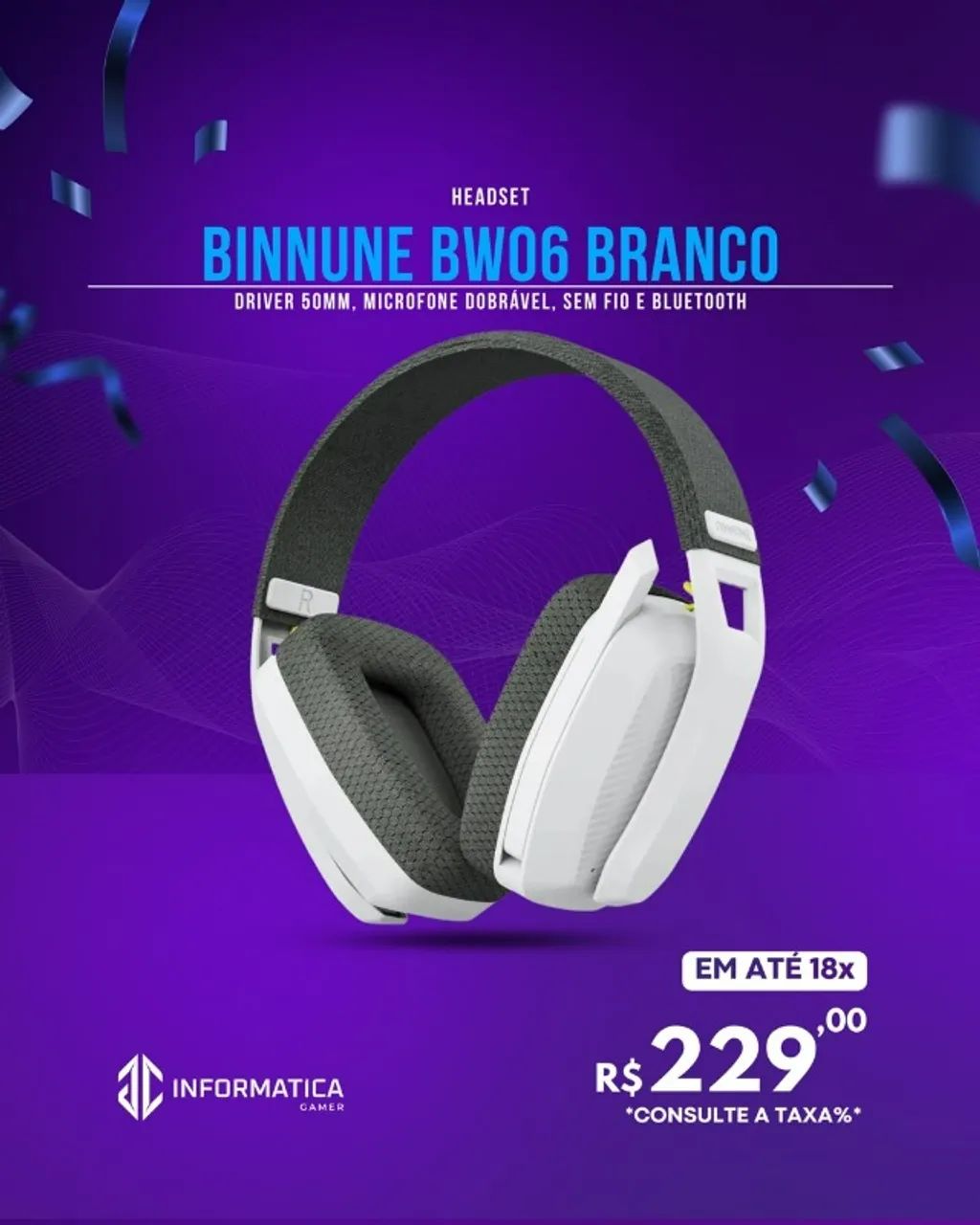 HEADSET BINNUNE BW06 BRANCO