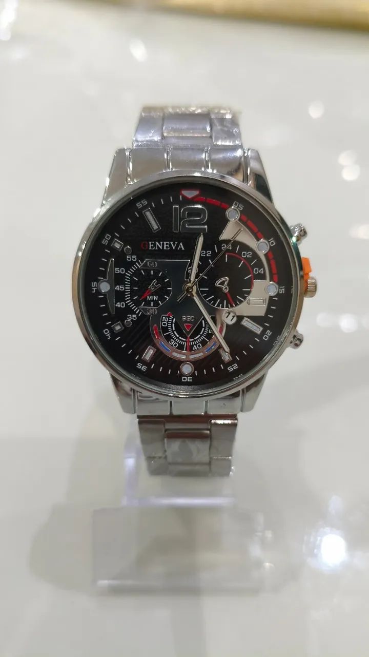 Relogio Geneva Analógico e Data de Aço Prata + Pulseira de Brinde Novo - Foto 2