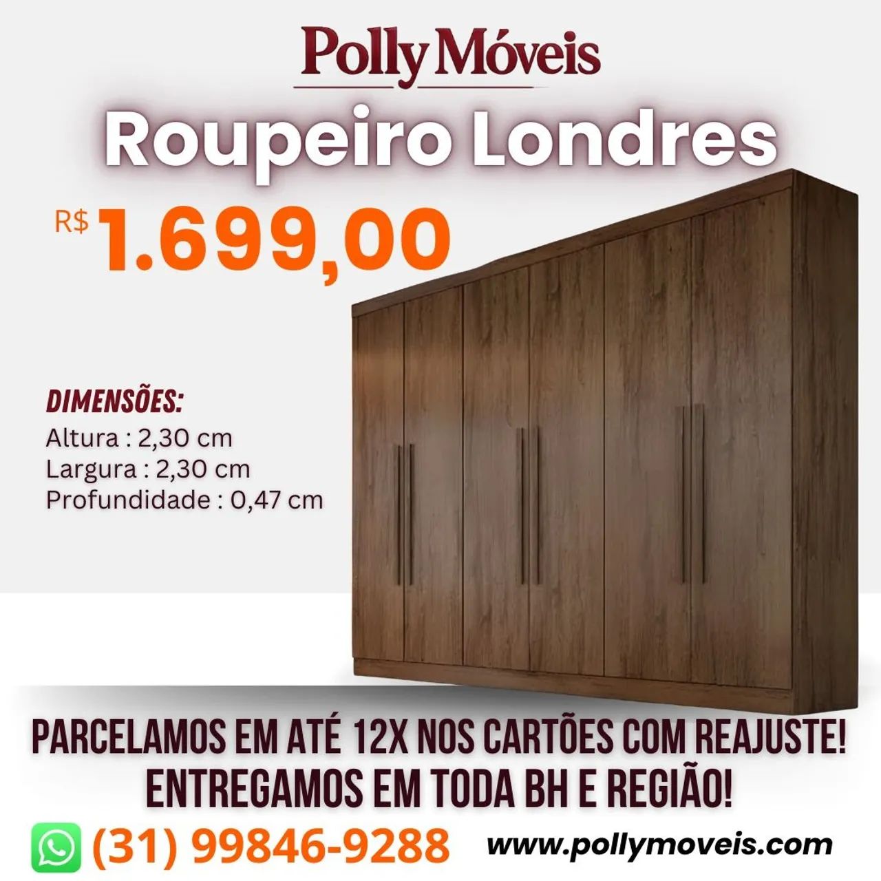 Roupeiro Londres 100% MDF! Pronta Entrega! 