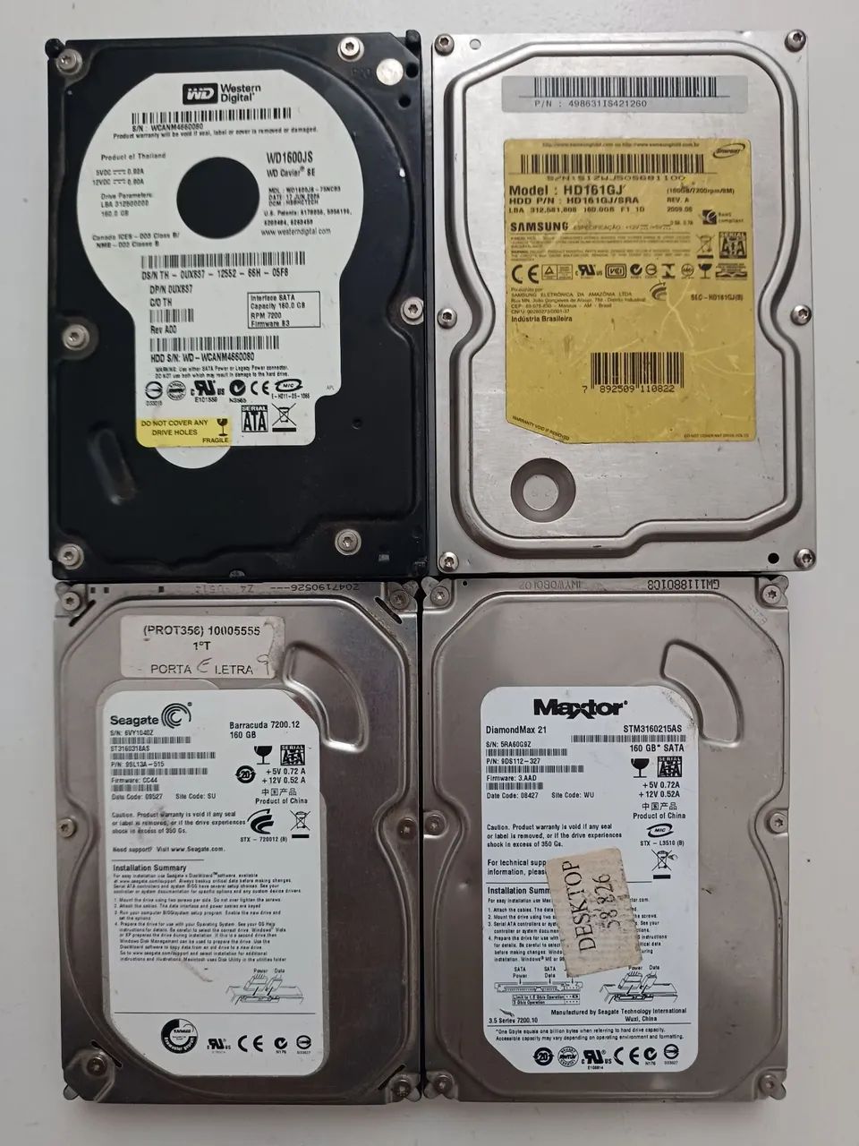 4 hds 160GB wd Seagate  maxtor Samsung 