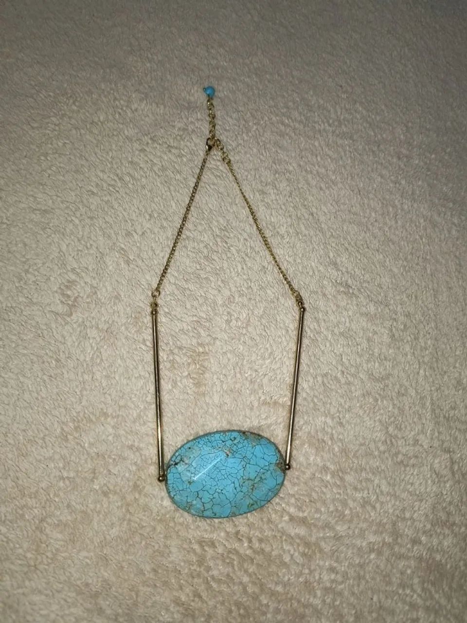 colar feminino dourado com pingente turquesa - Foto 2