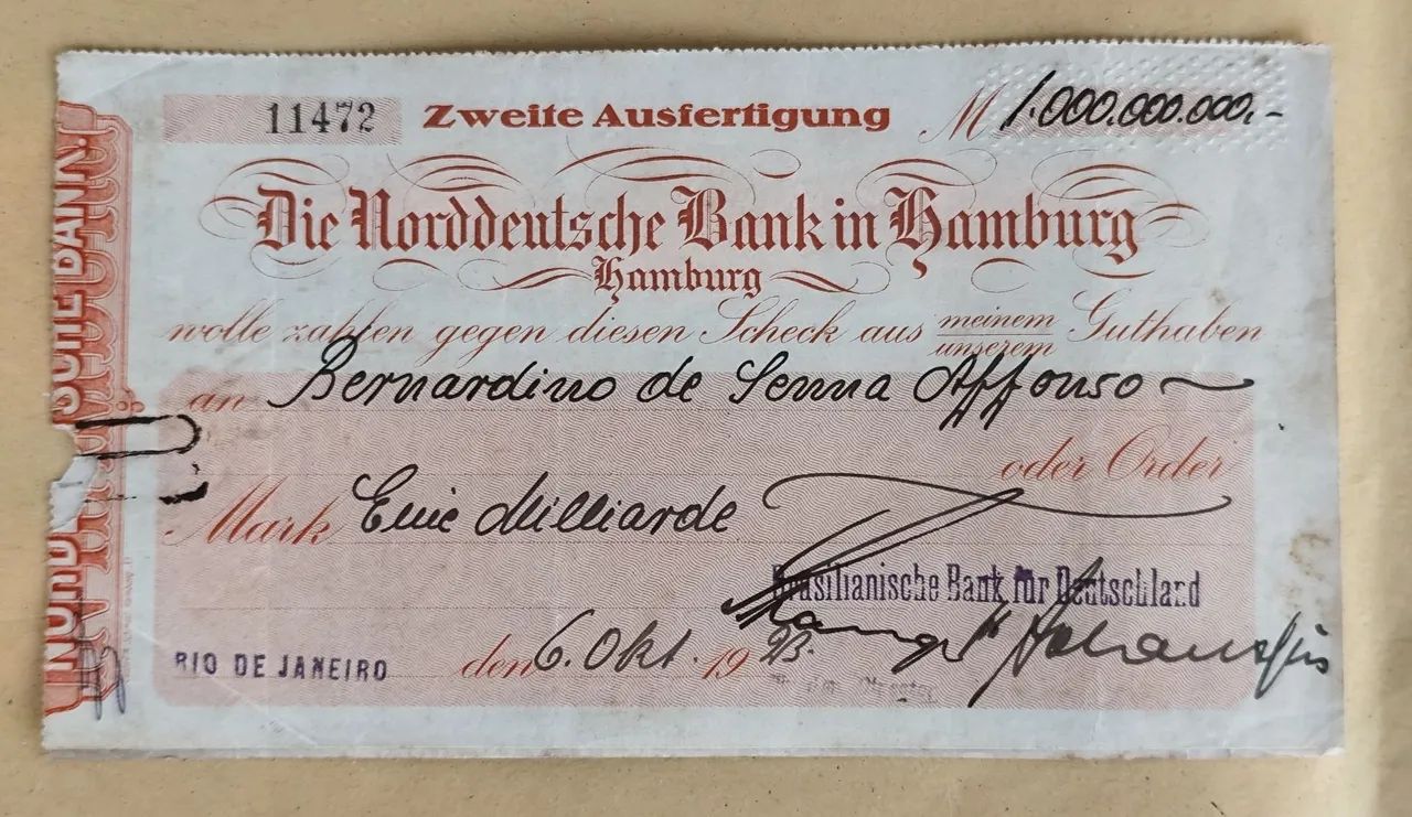 Documento Banco Horddeutsdje em Hamburgo 1923 - Foto 5