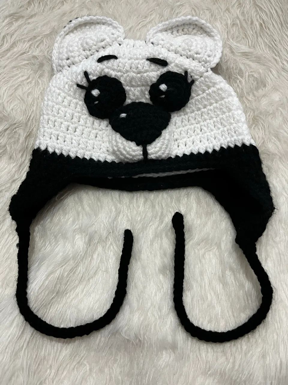 Gorro Panda em Crochê Lã Touca Infantil Gorrinho