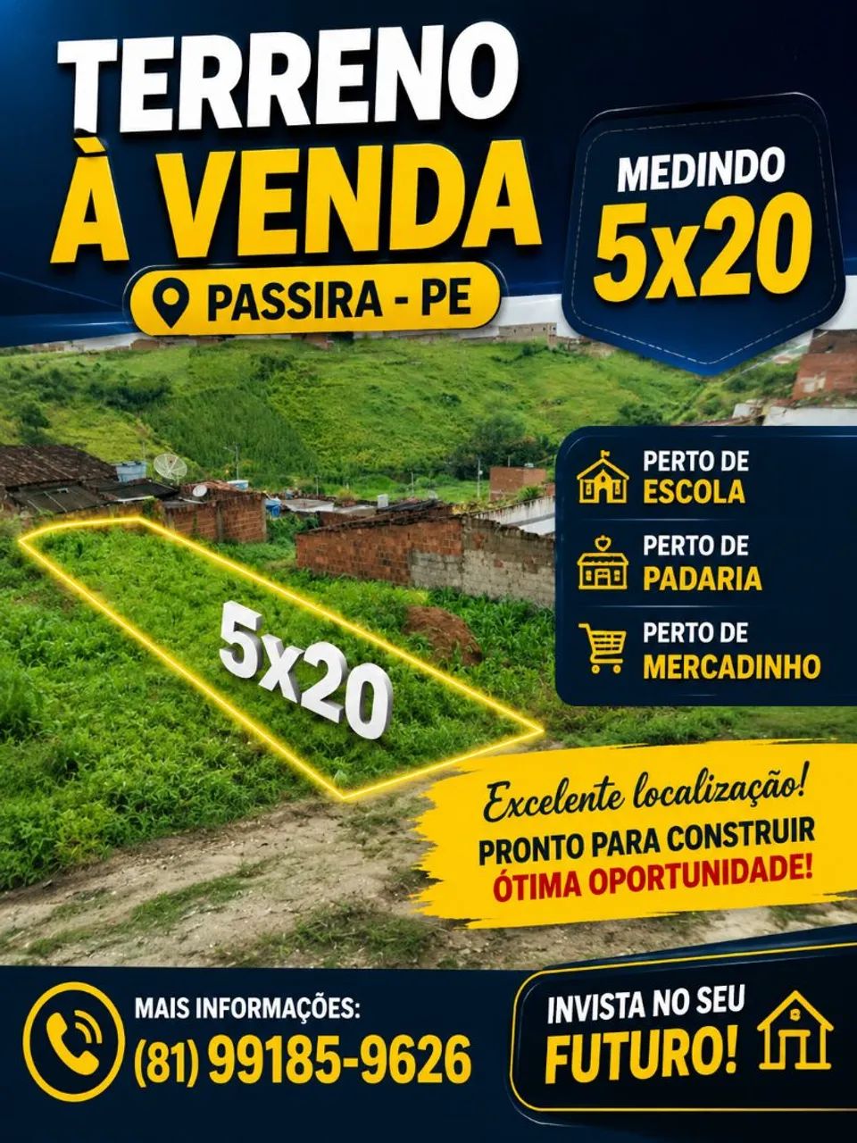 Vendo terreno em passira medindo 5x20 