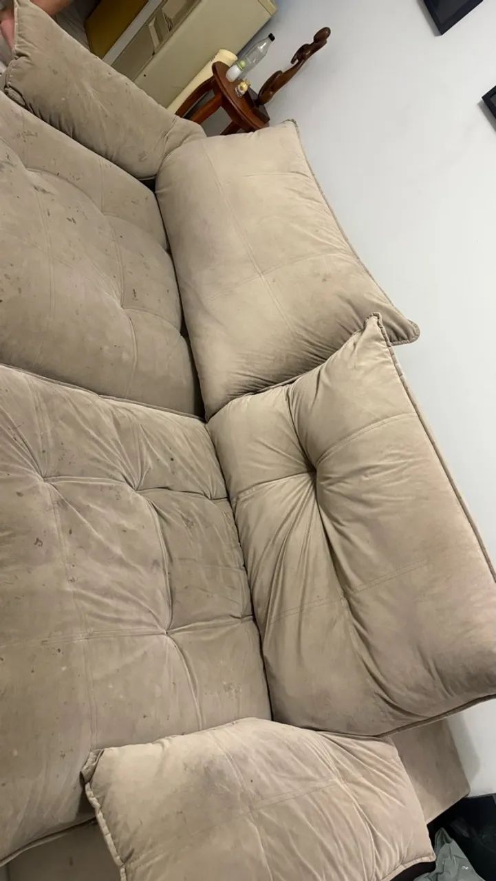 Sofá Retrátil e Reclinável Suede Bege - Foto 3