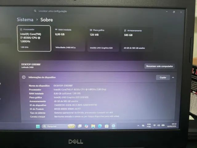 Notebook Dell Core i7 de 8° Geração Com SSd + HD e Teclado Iluminado - Foto 5