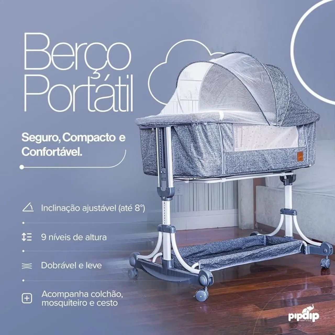Berço Acoplado Moises Balanço Bebe Pipdip - Foto 2
