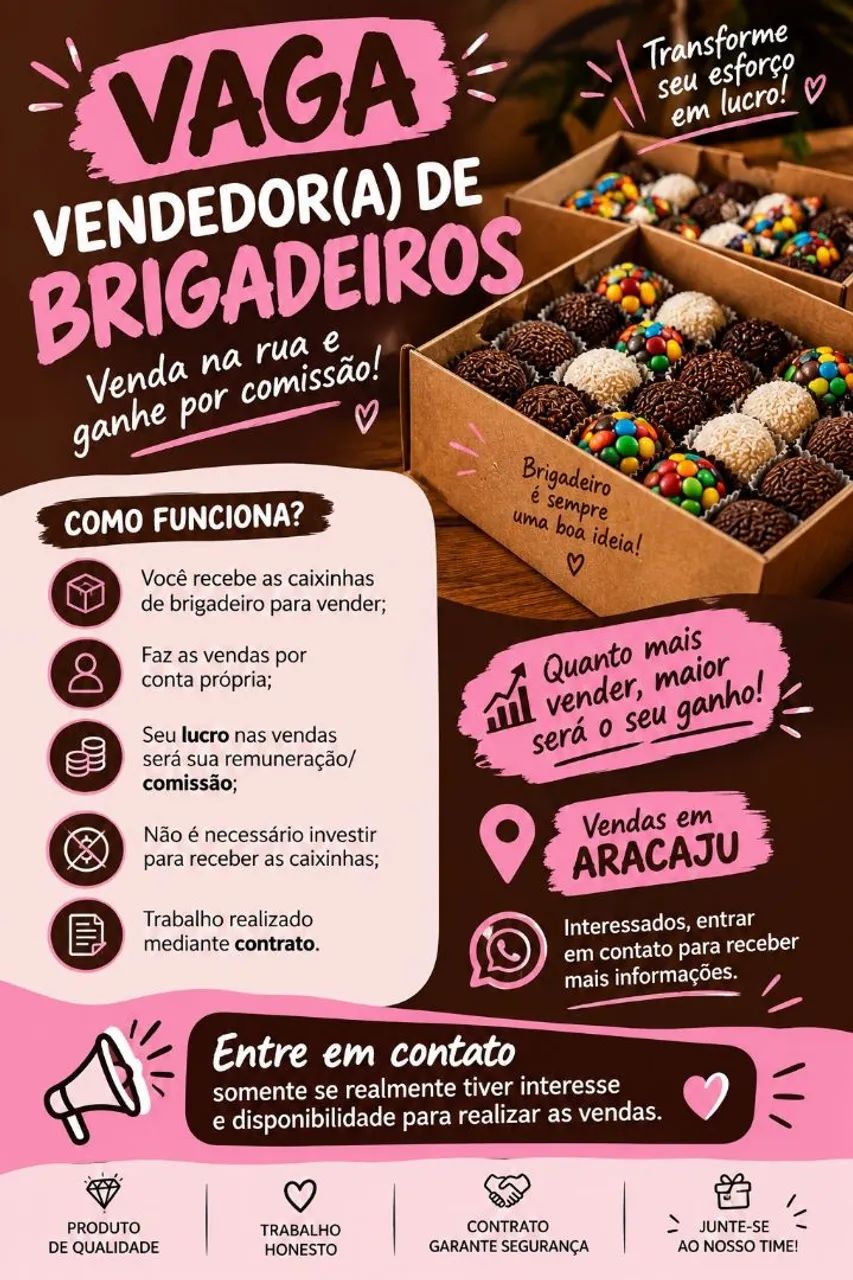 VAGA ? VENDEDOR(A) DE BRIGADEIROS<br>