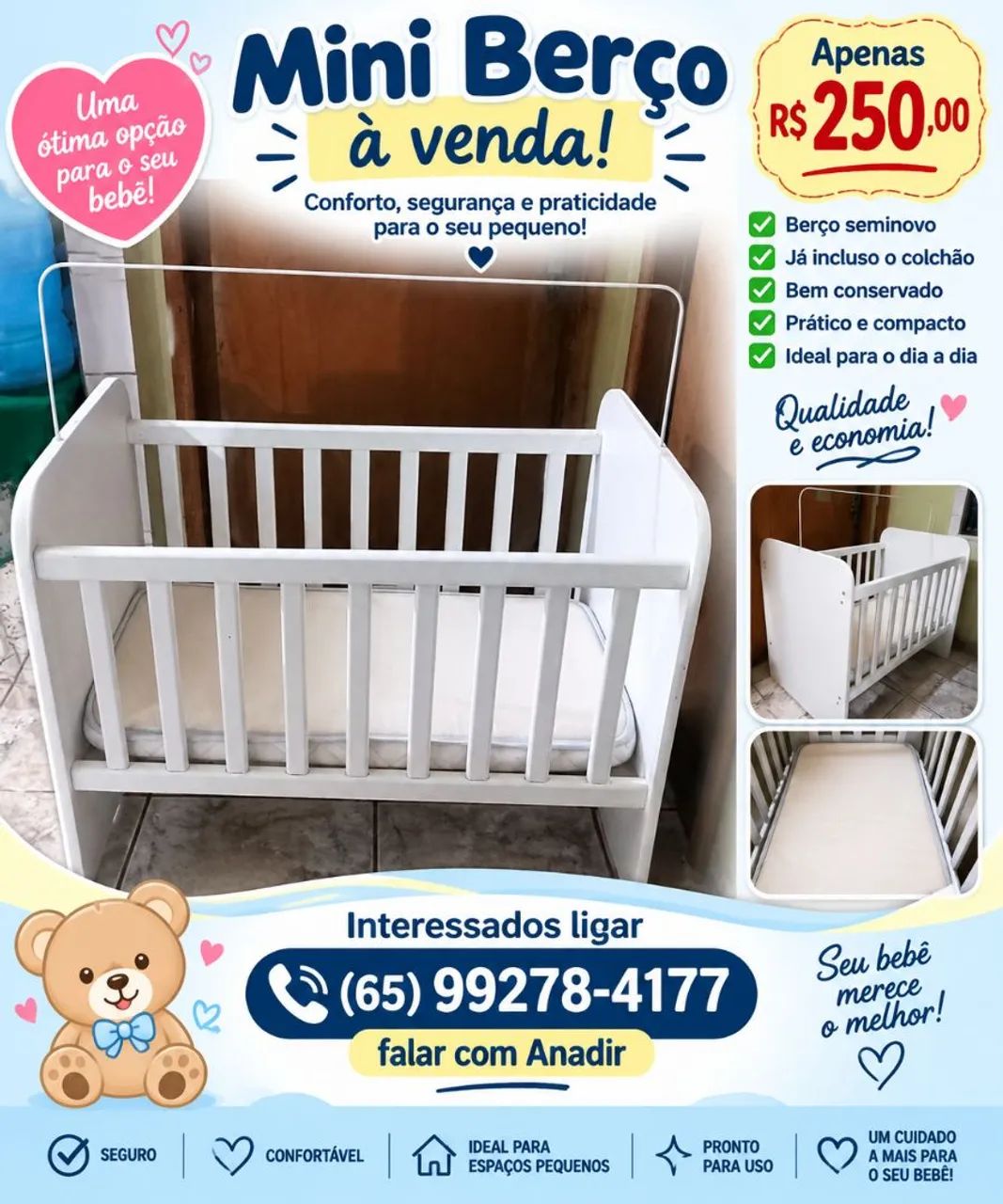 Mini berço seminovo já com colchão.  - Foto 2