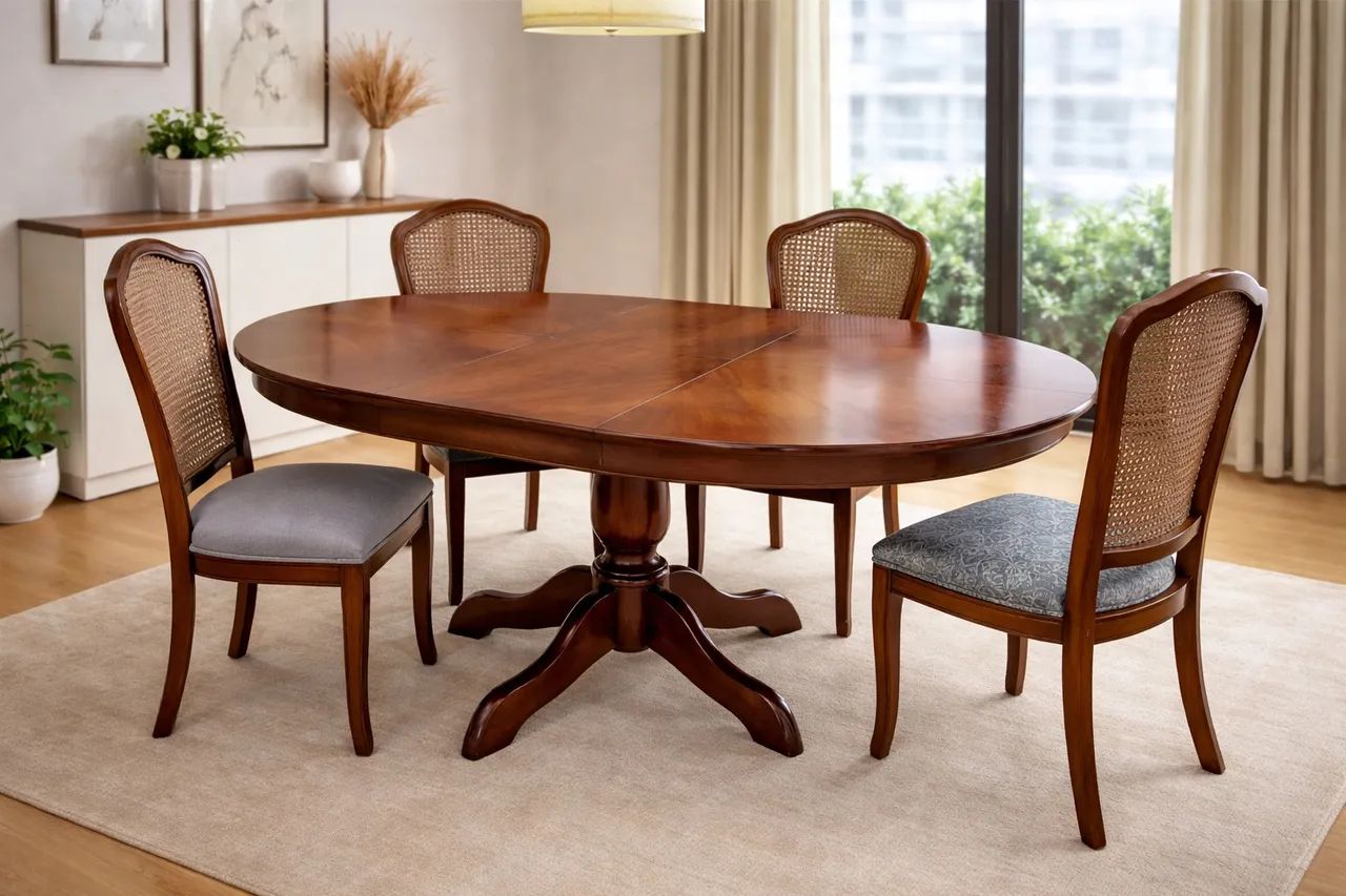 Mesa redonda extensível com quatro cadeiras 65153861674241121