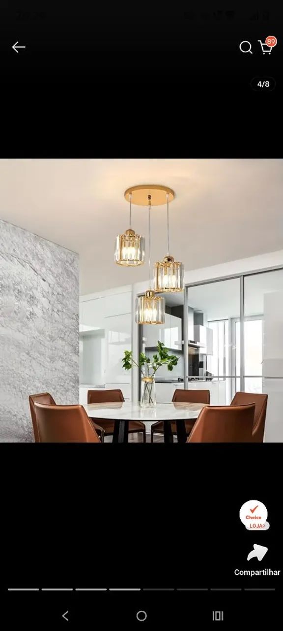 Lustre pendente Duplex Três Cabeças Cristal Rectangular