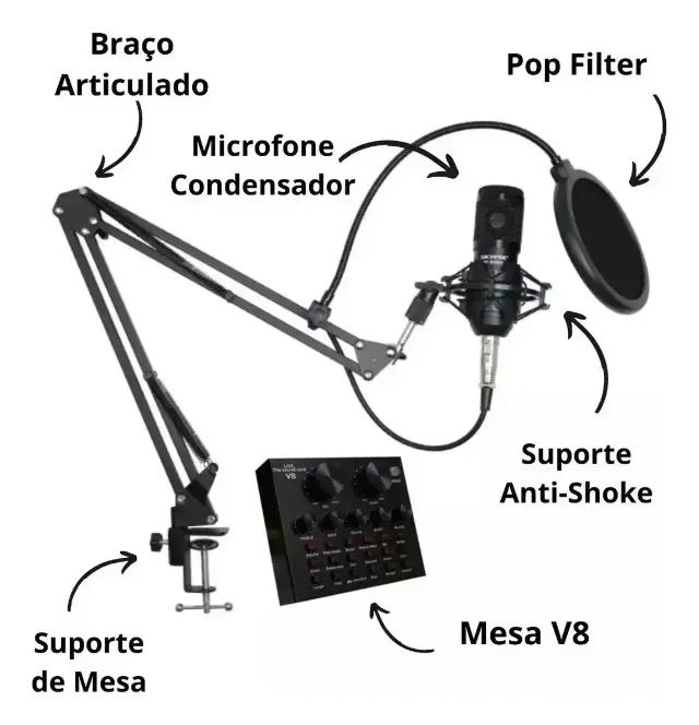 Kit Microfone Condensador E Mesa De Som Profissional MT-3502 Tomate - Foto 3