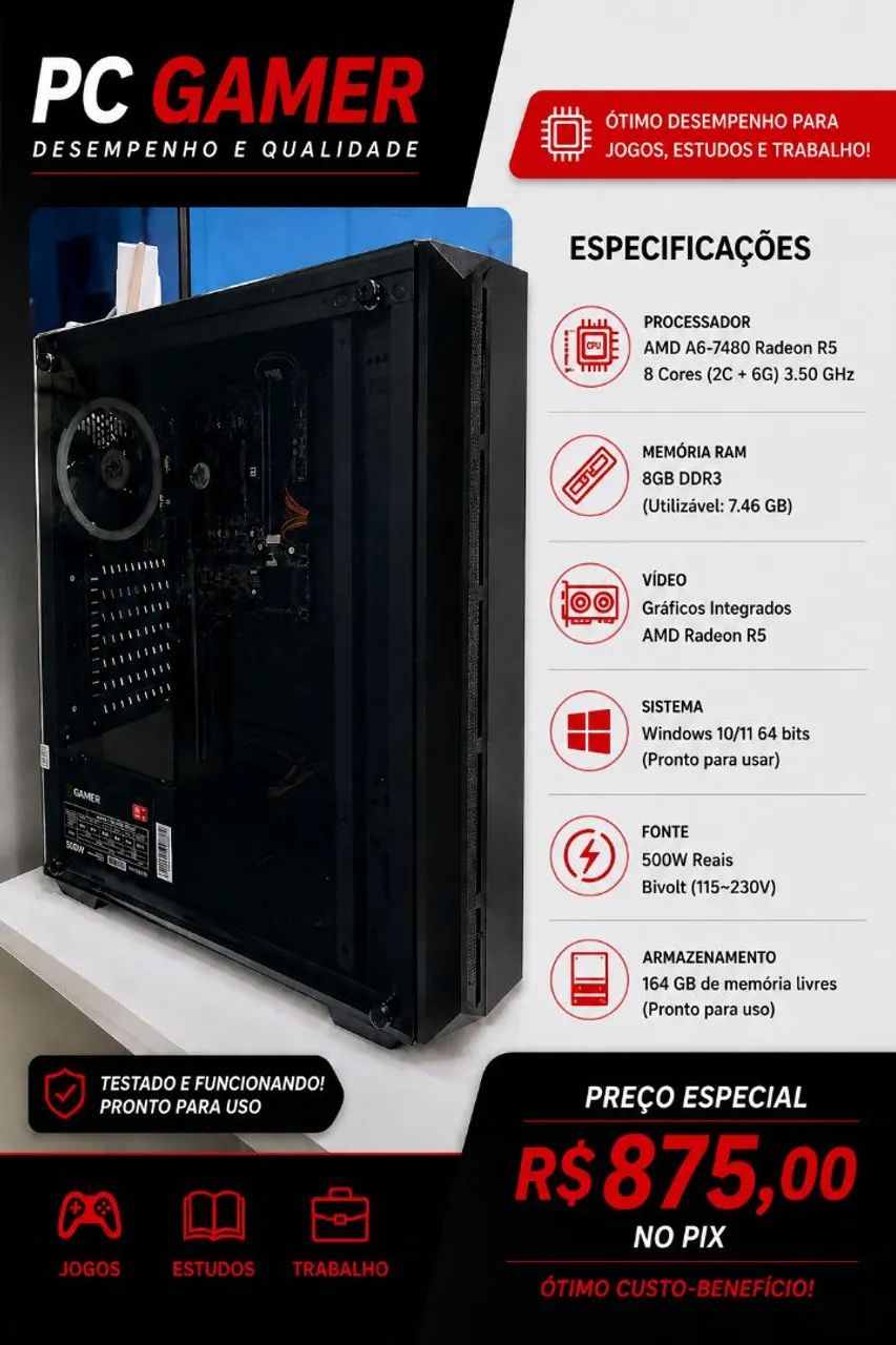 Computador escritório e estudo formatado e com boas configurações 
