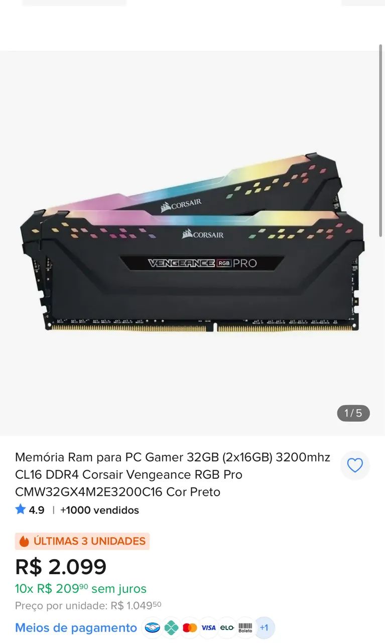 Memória RAM DDR4 2x16GB 