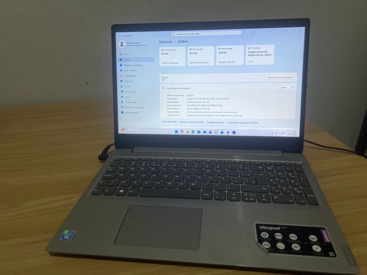 Notebook Lenovo IdeaPad 3 Celeron 4GB RAM SSD 120GB