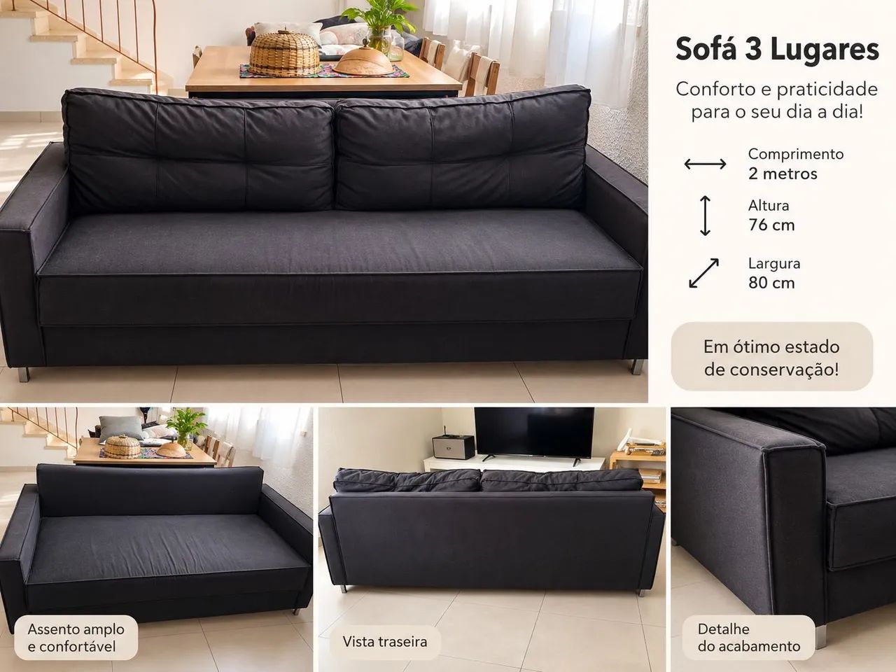 Sofá 3 lugares - Ótimo estado 