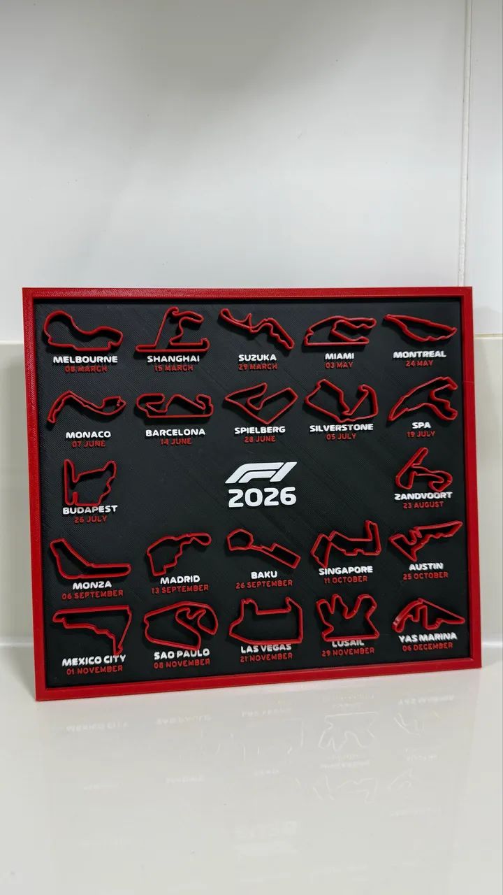 Calendario Formula 1 2026 - impressão 3D