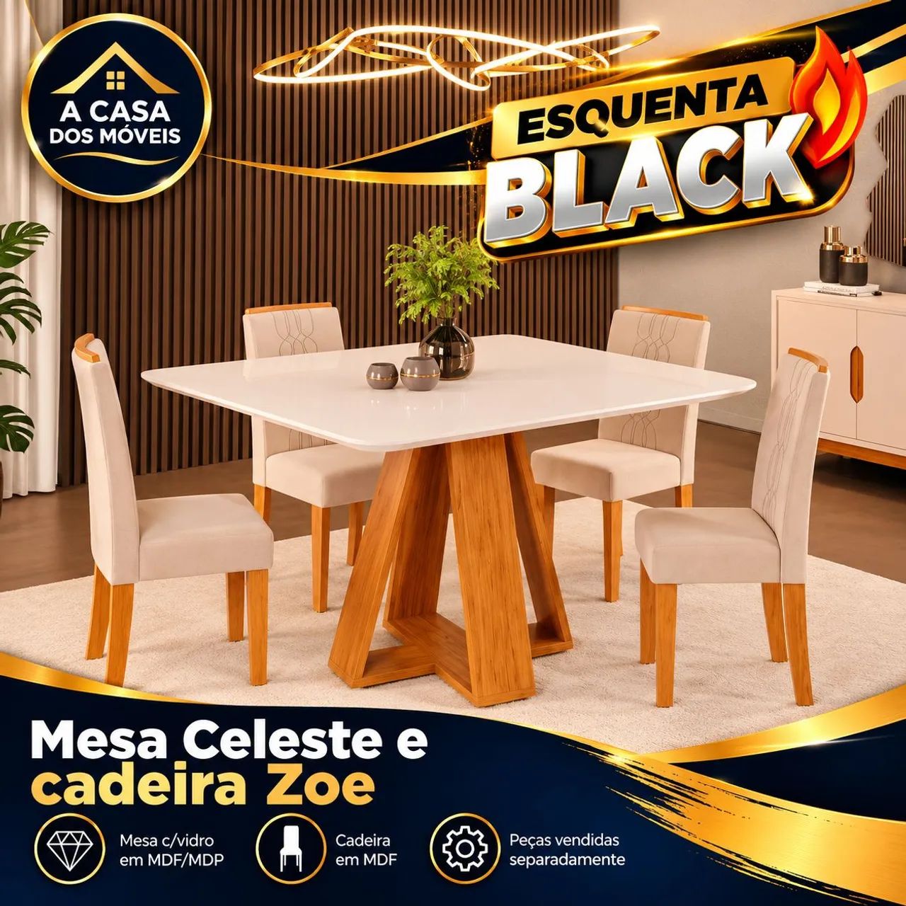 Mesa de jantar 4 cadeiras Celeste 