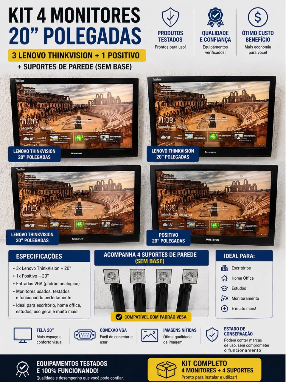 Lote com 4 monitores para pc