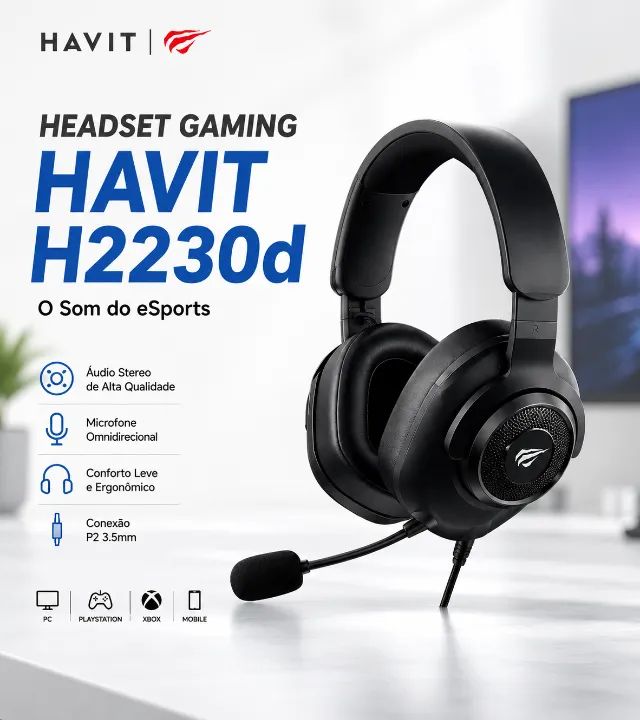 Headset Gamer Havit H2230D Compatível PC PS4 PS5 Xbox