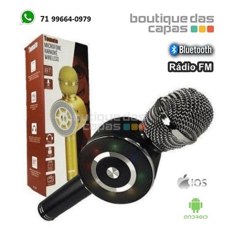 Microfone Sem Fio Karaokê com led bluetooth radio fm Tomate Mt-1035
