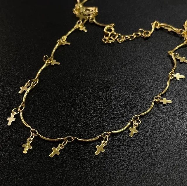 Colar hastes c/ crucifixo | Cordão banhado/folhado a Ouro24k - Foto 2