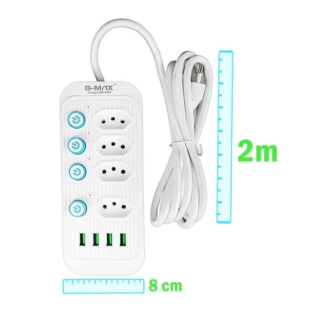 Extensão de Tomadas 4 Tomadas + 4 USB. - Foto 3