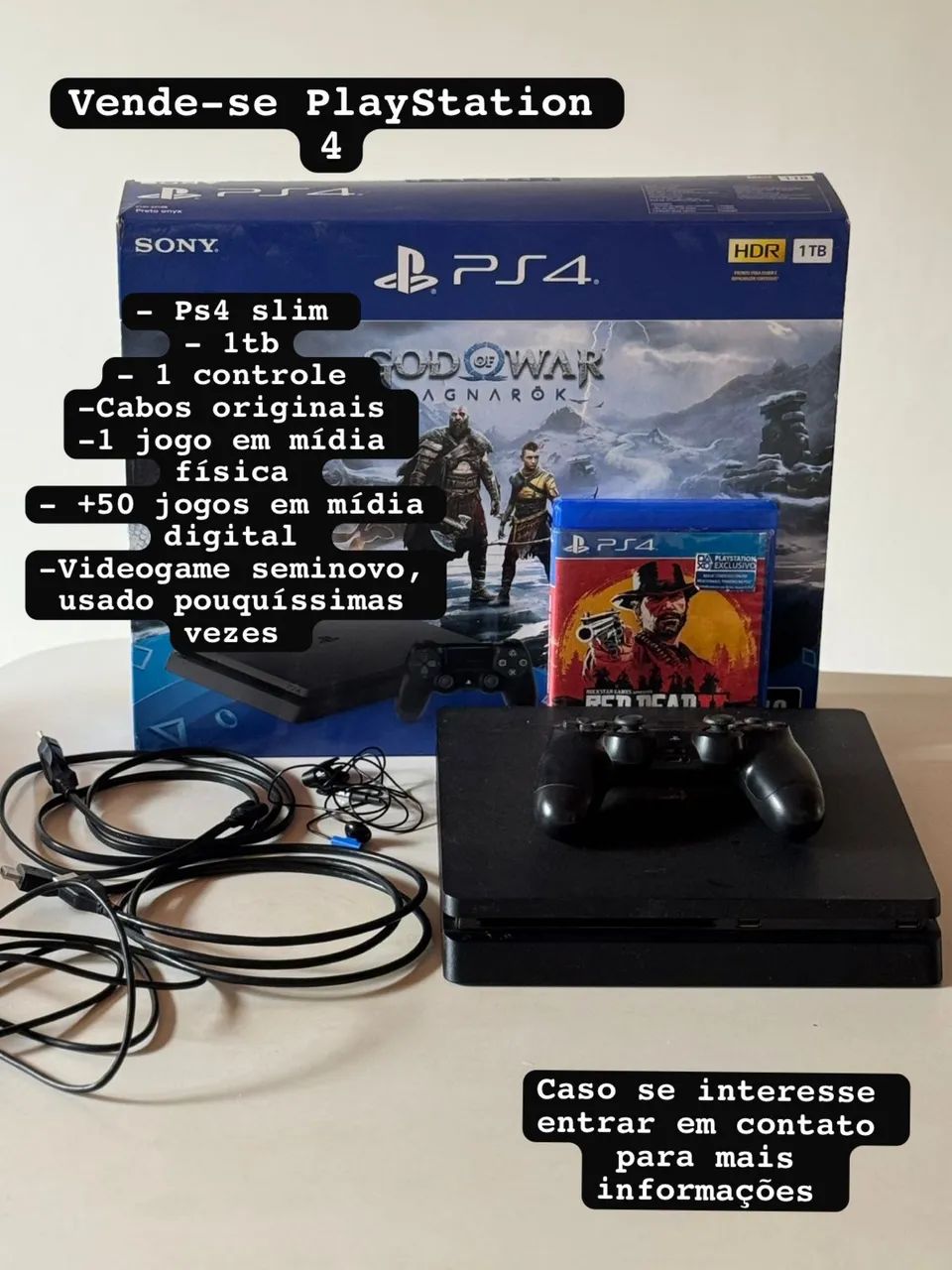 Ps4 slim com +50 jogos digitais Consoles de Vídeo Game Setor