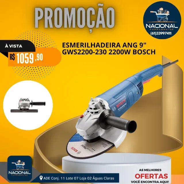 Esmerilhadeira Angular Bosch GWS 2200-230 VULCANO Elétrica 9" 2200W 220V