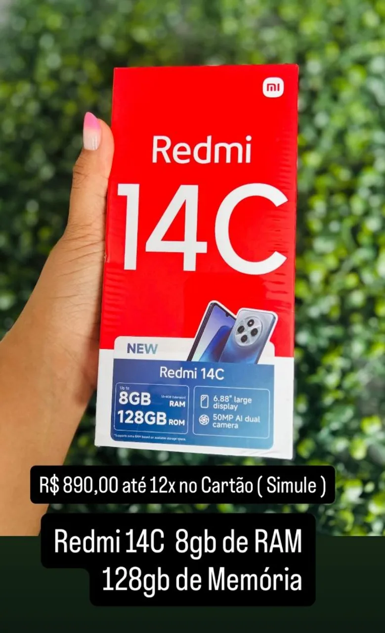Redmi 14C - 128GB / 8GB RAM<br>Celular novo, lacrado e com