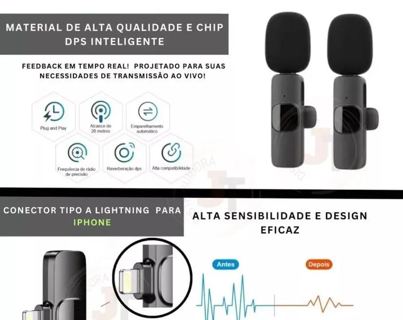 Microfone Lapela Sem Fio para iPhone e Samsung- Qualidade Profissional - Foto 2