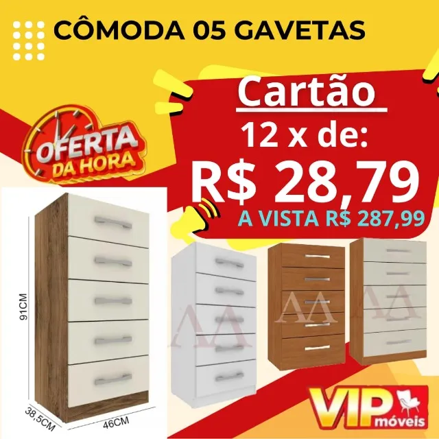 Cômoda Cinco Gavetas/Entrego Hoje/Sortidas Opções de móveis/Pague ao motorista na entrega