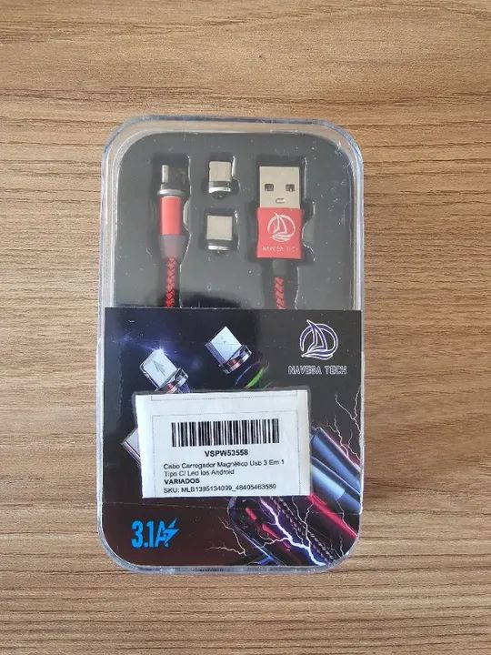 Cabo Carregador Magnético 3 Em 1 Cor vermelho