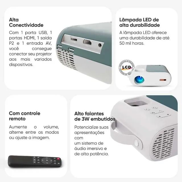 Projetor GT 3000 Lumens 720P HD com HDMI, USB, Multimídia Portátil com Controle - WZetta - Foto 4
