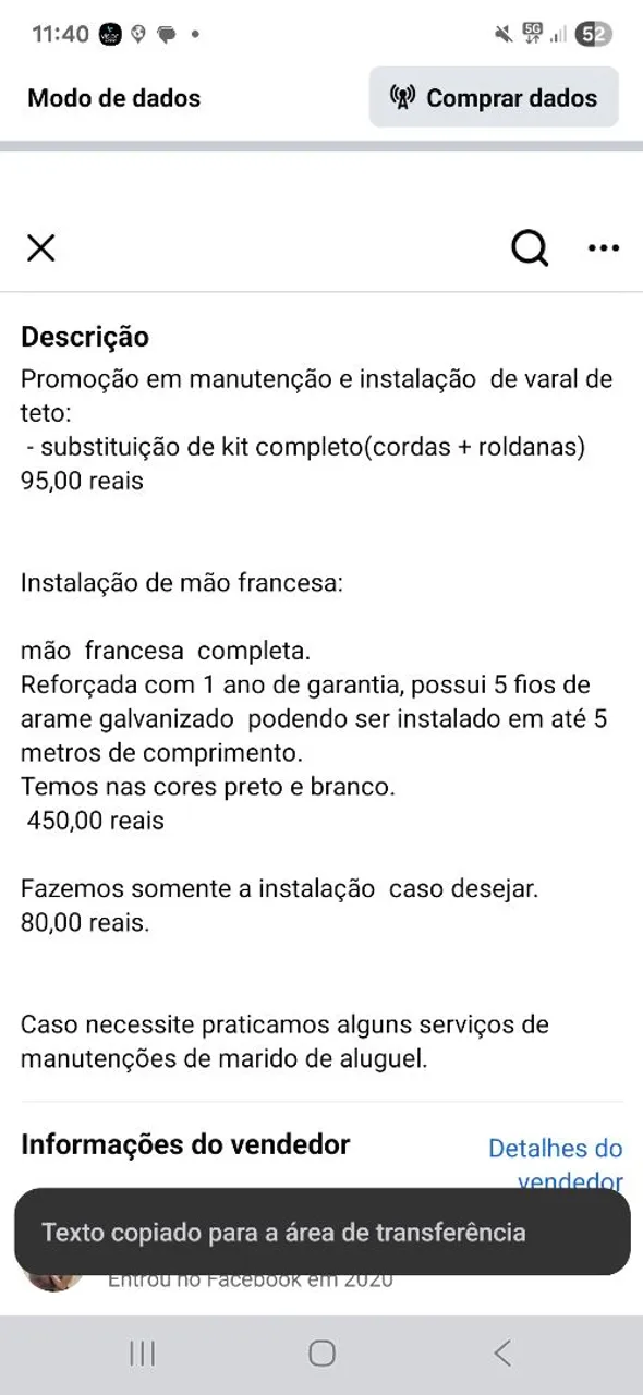 Manutenção e instalação de varais de teto