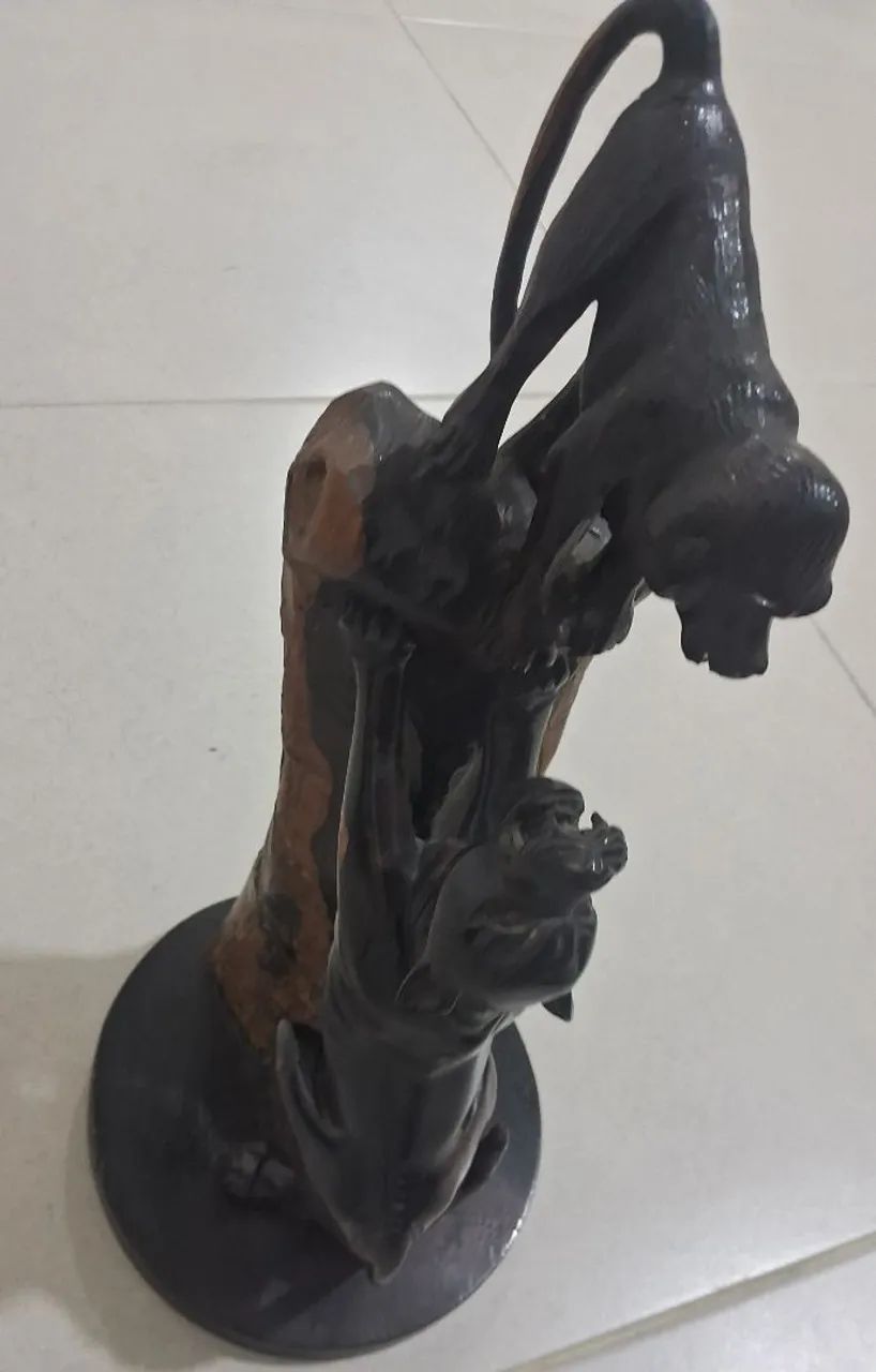Escultura de madeira ébano africano - macaco e pantera - Foto 3