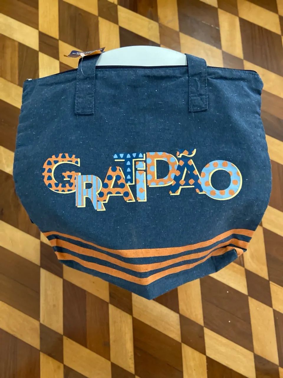 Bolsa de praia GratiDão Azul com Detalhes Laranja - Foto 5