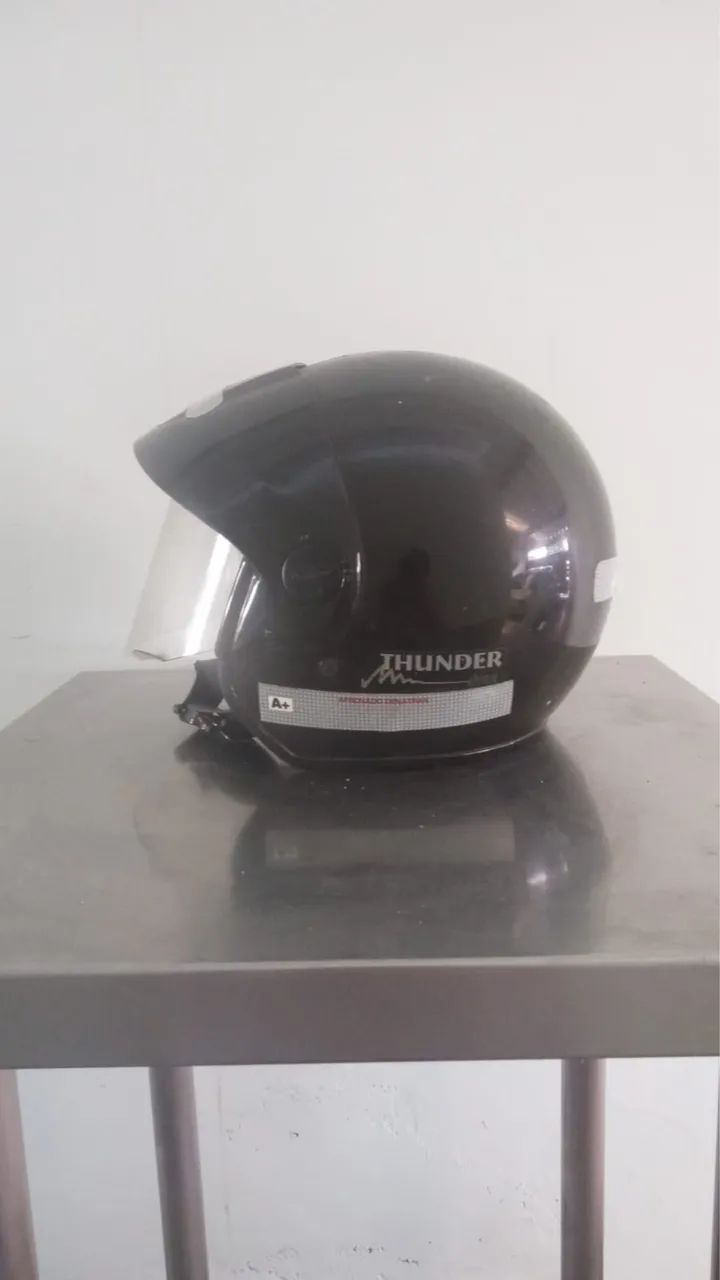 Capacete Thunder Aberto Preto Brilho Tam 58