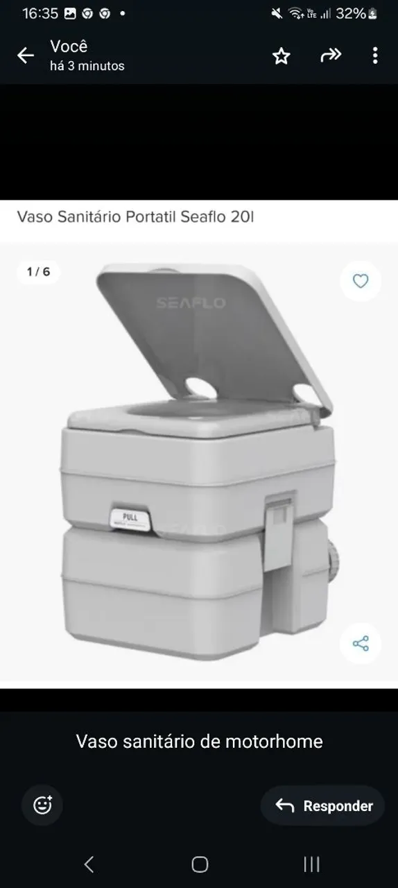 Vaso Sanitário Portátil Seaflo 20L - Motorhome