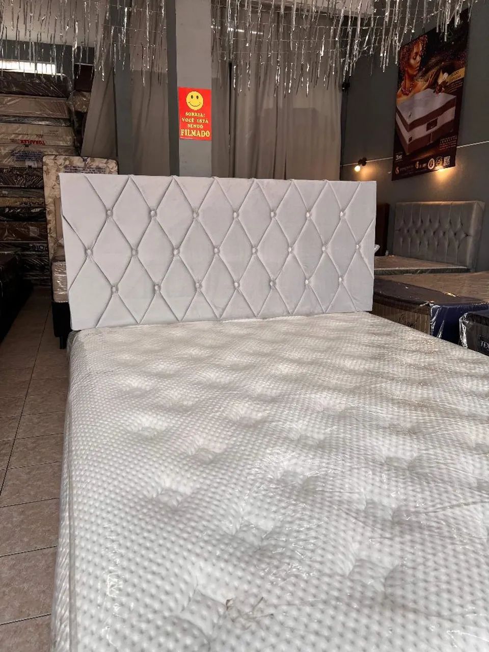 Cabeceira de Cama Casal em Suede Cinza - Foto 3