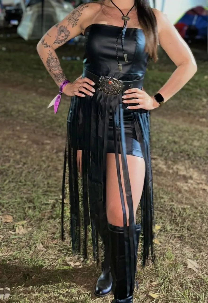 Vestido Rodeio Couro Franjas