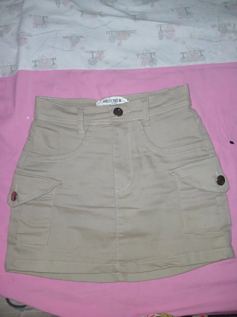 Saia Cargo Jeans Bege - Tamanho P