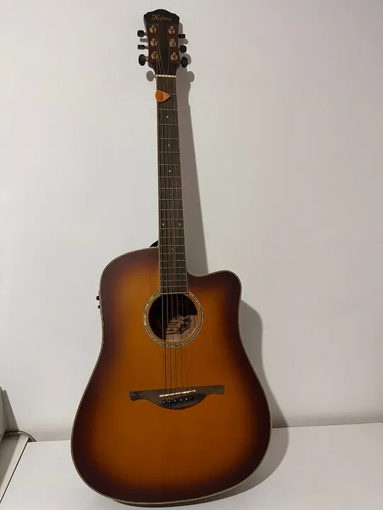 Violão Premium Folk Hofma Hmp350 Caramelo Satin, Aço, Captação Fishman C/ Case