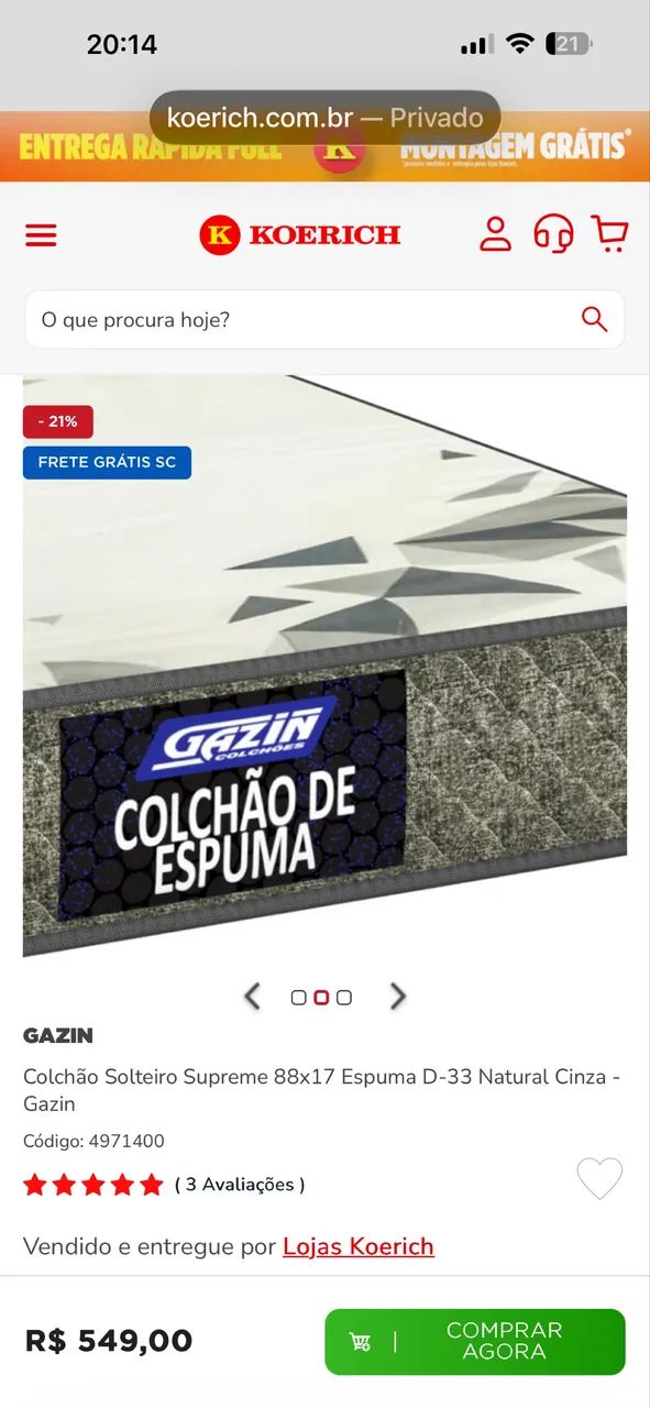 Colchao  Colchão solteiro espuma d33 gazin nunca usado - Foto 3