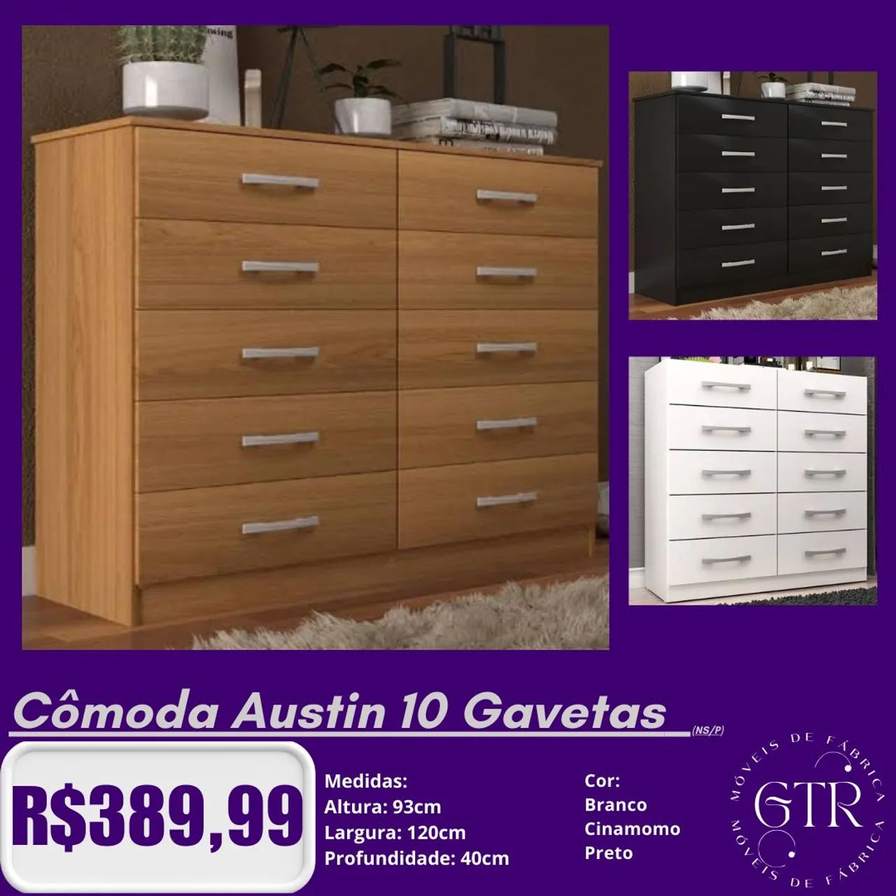 Cômoda Austin 10 Gavetas  - Foto 3