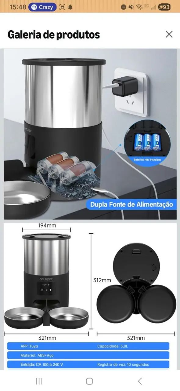 Comedouro automático NewPet 5L com programação por app - Foto 5